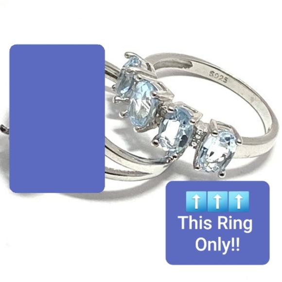 Solid .925 SS Genuine Diamond/Blue Topaz Ring - Picture 3 of 10